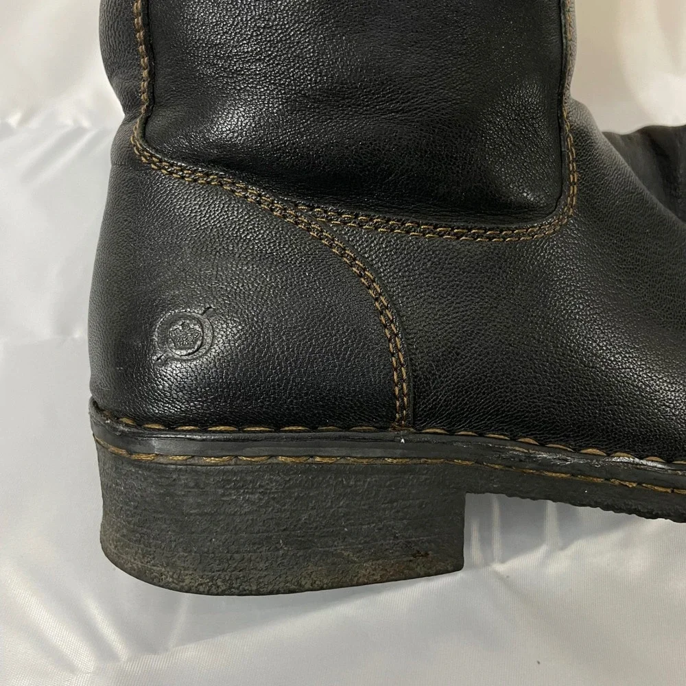 Born Size 10 Tall Riding Boots Black Leather Side Zip Buckle W3189 Women